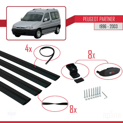 Compatible avec Peugeot Partner Pre-Facelift 1996-2003 BASIC Model Barres de Toit Railing Porte-Bagages de Voiture Noir Aluminium 4 Barres