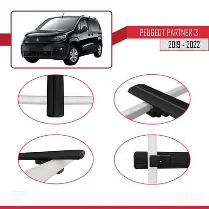 Compatible avec Peugeot Partner 3 2019-2022 BASIC Model Barres de Toit Railing Porte-Bagages de Voiture Noir Aluminium 3 Barres
