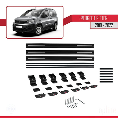 Compatible avec Peugeot Rifter 2019-2022 BASIC Model Barres de Toit Railing Porte-Bagages de Voiture Noir Aluminium 3 Barres