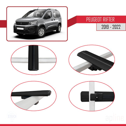 Compatible avec Peugeot Rifter 2019-2022 BASIC Model Barres de Toit Railing Porte-Bagages de Voiture Noir Aluminium 4 Barres