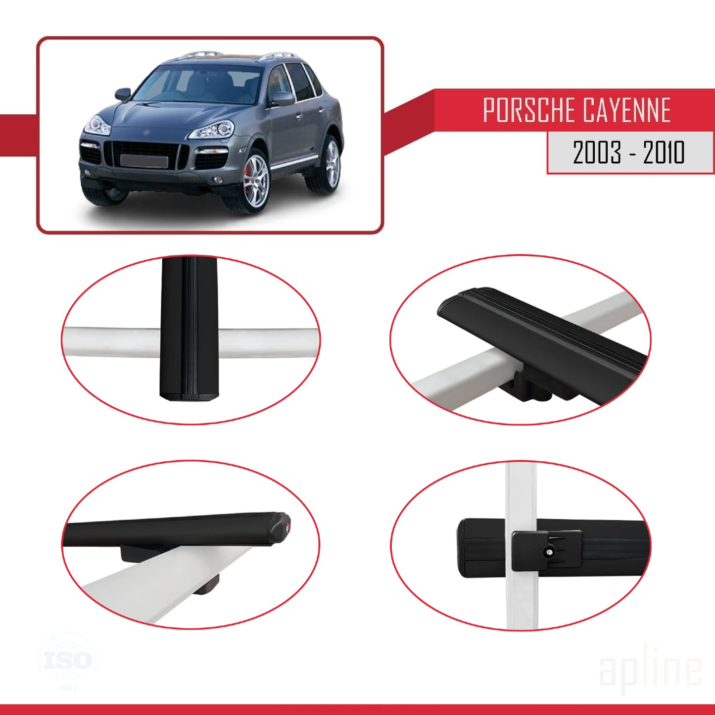 Compatible avec Porsche Cayenne (9PA) 2003-2010 BASIC Model Barres de Toit Railing Porte-Bagages de Voiture Noir Aluminium 3 Barres