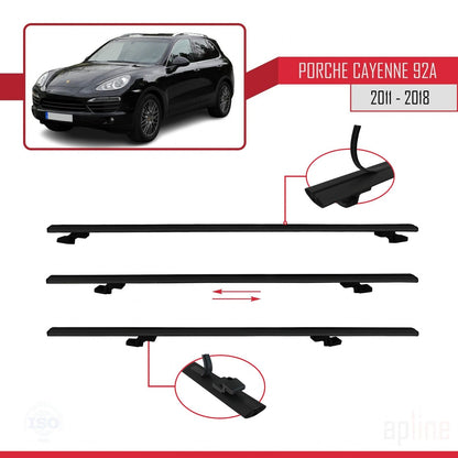 Compatible avec Porsche Cayenne 2 (92A) 2011-2018 BASIC Model Barres de Toit Railing Porte-Bagages de Voiture Noir Aluminium 2 Barres