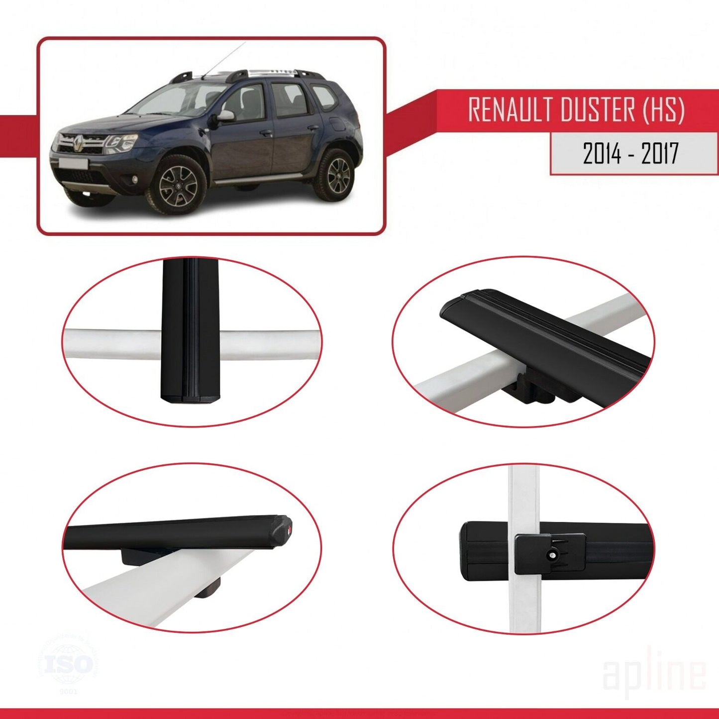 Compatible avec Renault Duster (HS) Post-Facelift 2014-2017 BASIC Model Barres de Toit Railing Porte-Bagages de Voiture Noir Aluminium 3 Barres