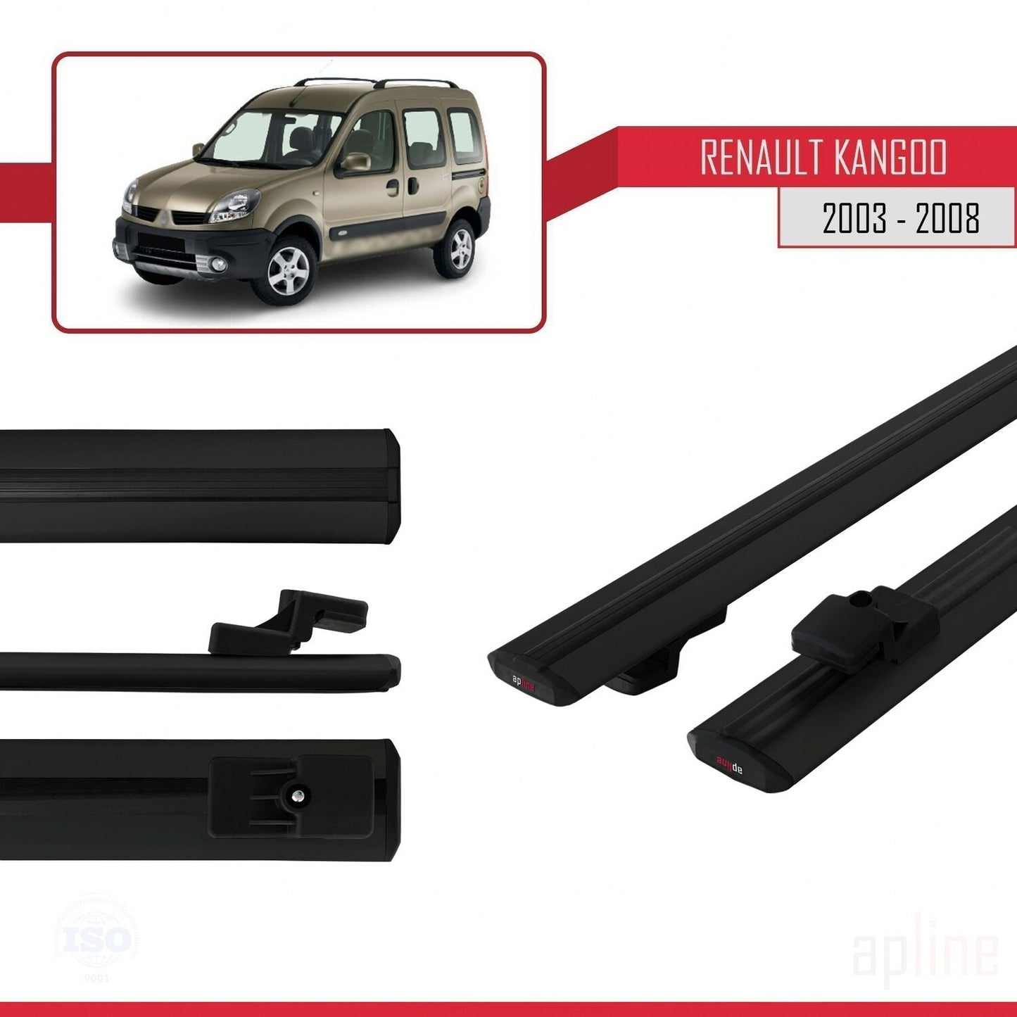Compatible avec Renault Kangoo (X76) Post-Facelift 2003-2008 BASIC Model Barres de Toit Railing Porte-Bagages de Voiture Noir Aluminium 2 Barres
