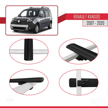 Compatible avec Renault Kangoo 2 (X61) 2007-2020 BASIC Model Barres de Toit Railing Porte-Bagages de Voiture Noir Aluminium 3 Barres