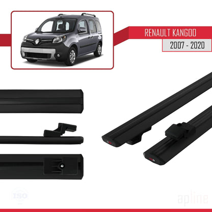 Compatible avec Renault Kangoo 2 (X61) 2007-2020 BASIC Model Barres de Toit Railing Porte-Bagages de Voiture Noir Aluminium 2 Barres