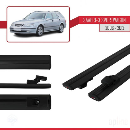 Compatible avec Saab 9-3 II Break 2006-2012 BASIC Model Barres de Toit Railing Porte-Bagages de Voiture Noir Aluminium 2 Barres