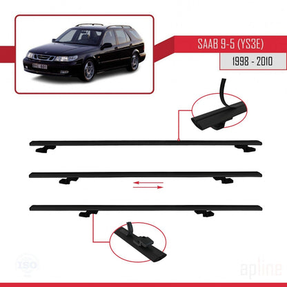 Compatible avec Saab 9-5 (YS3E) Break 1998-2010 BASIC Model Barres de Toit Railing Porte-Bagages de Voiture Noir Aluminium 3 Barres
