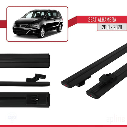 Compatible avec Seat Alhambra 2 (7N) 2010-2020 BASIC Model Barres de Toit Railing Porte-Bagages de Voiture Noir Aluminium 2 Barres
