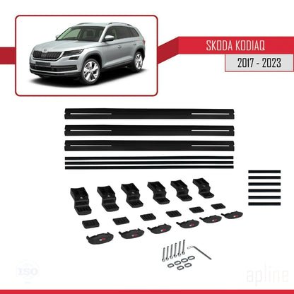 Compatible with Skoda Kodiaq 2017-2023 BASIC Model Car Roof Rack Cross Bar Black Aluminium 3 Bars