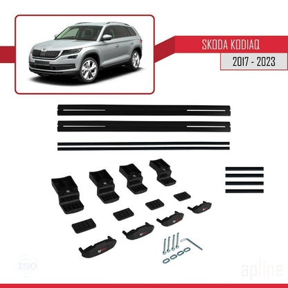 Compatible avec Skoda Kodiaq 2017-2023 BASIC Model Barres de Toit Railing Porte-Bagages de Voiture Noir Aluminium 2 Barres