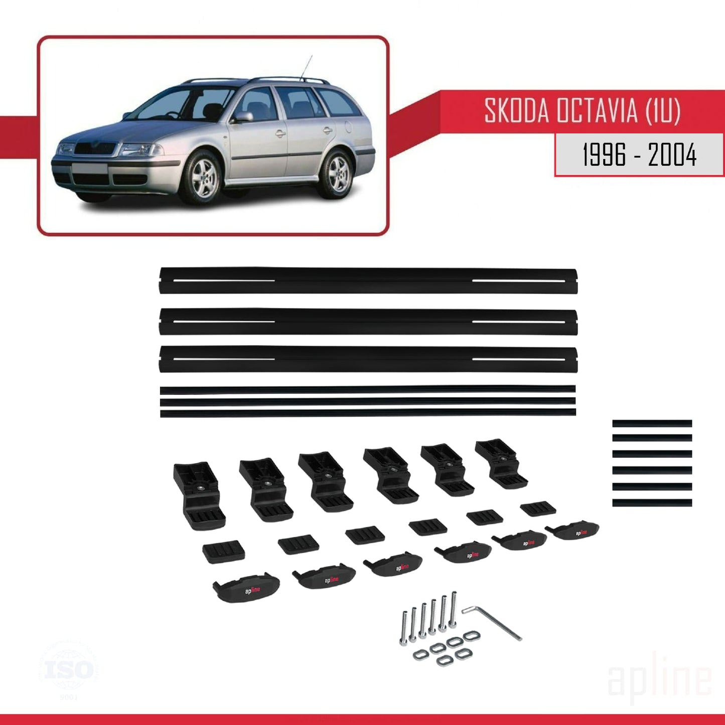 Compatible avec Skoda Octavia (1U) 1996-2004 BASIC Model Barres de Toit Railing Porte-Bagages de Voiture Noir Aluminium 3 Barres