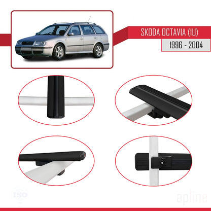 Compatible avec Skoda Octavia (1U) 1996-2004 BASIC Model Barres de Toit Railing Porte-Bagages de Voiture Noir Aluminium 3 Barres