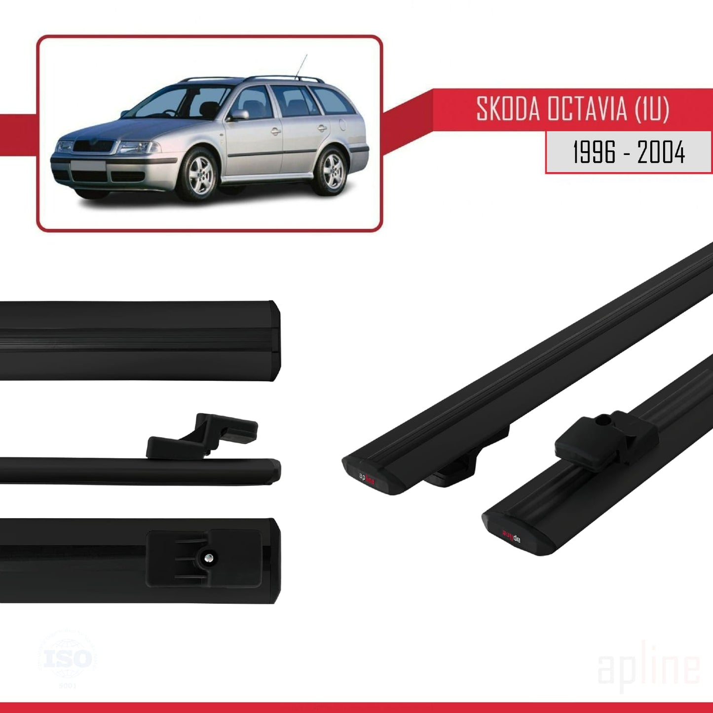 Compatible avec Skoda Octavia (1U) 1996-2004 BASIC Model Barres de Toit Railing Porte-Bagages de Voiture Noir Aluminium 2 Barres