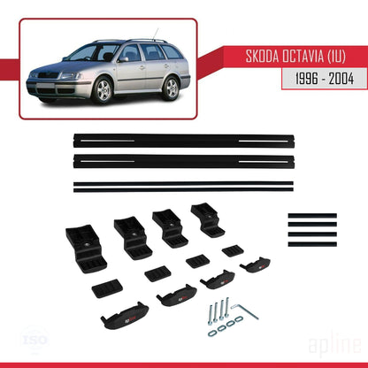 Compatible avec Skoda Octavia (1U) 1996-2004 BASIC Model Barres de Toit Railing Porte-Bagages de Voiture Noir Aluminium 2 Barres