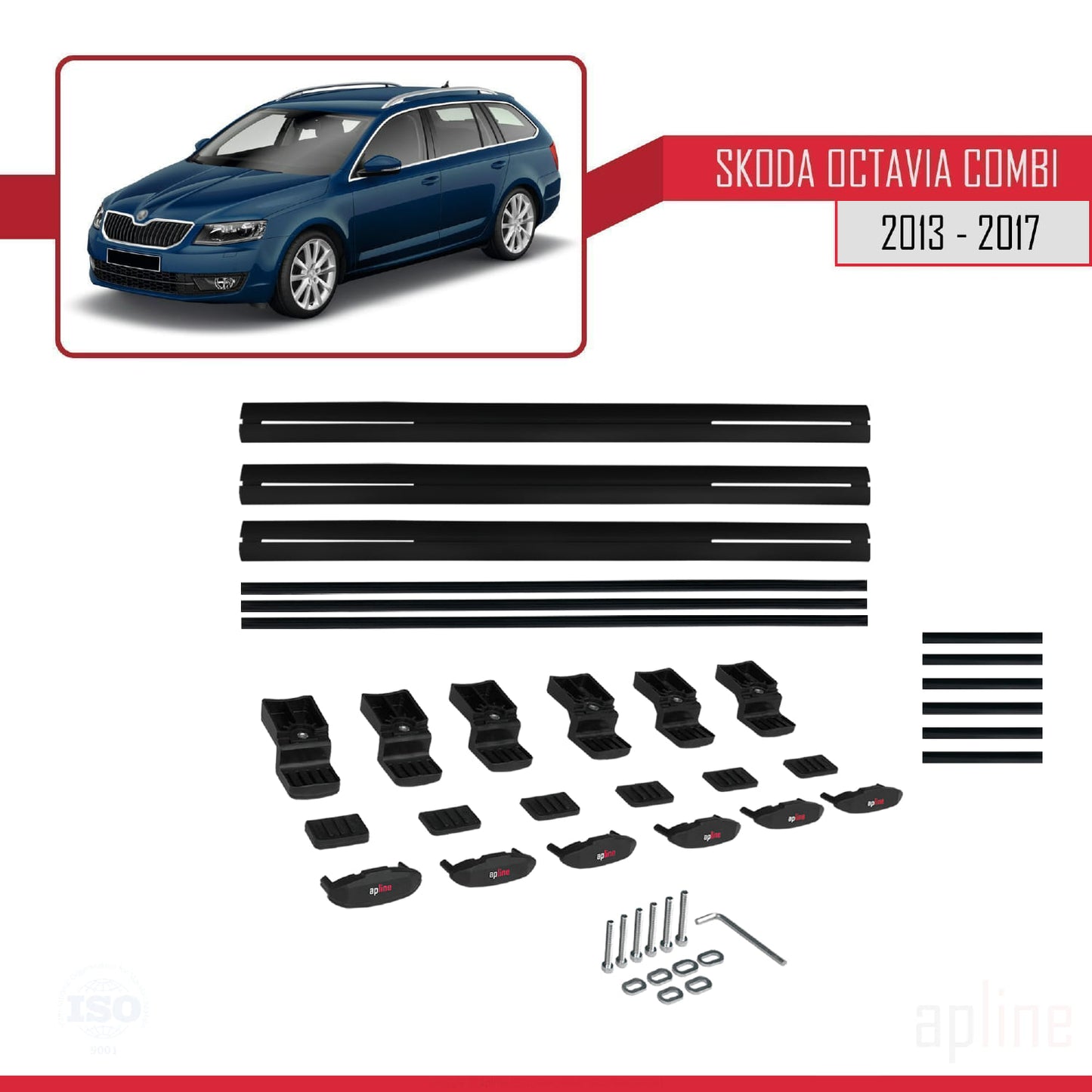 Compatible avec Skoda Octavia 3 (5E) Break Pre-Facelift 2013-2017 BASIC Model Barres de Toit Railing Porte-Bagages de Voiture Noir Aluminium 3 Barres