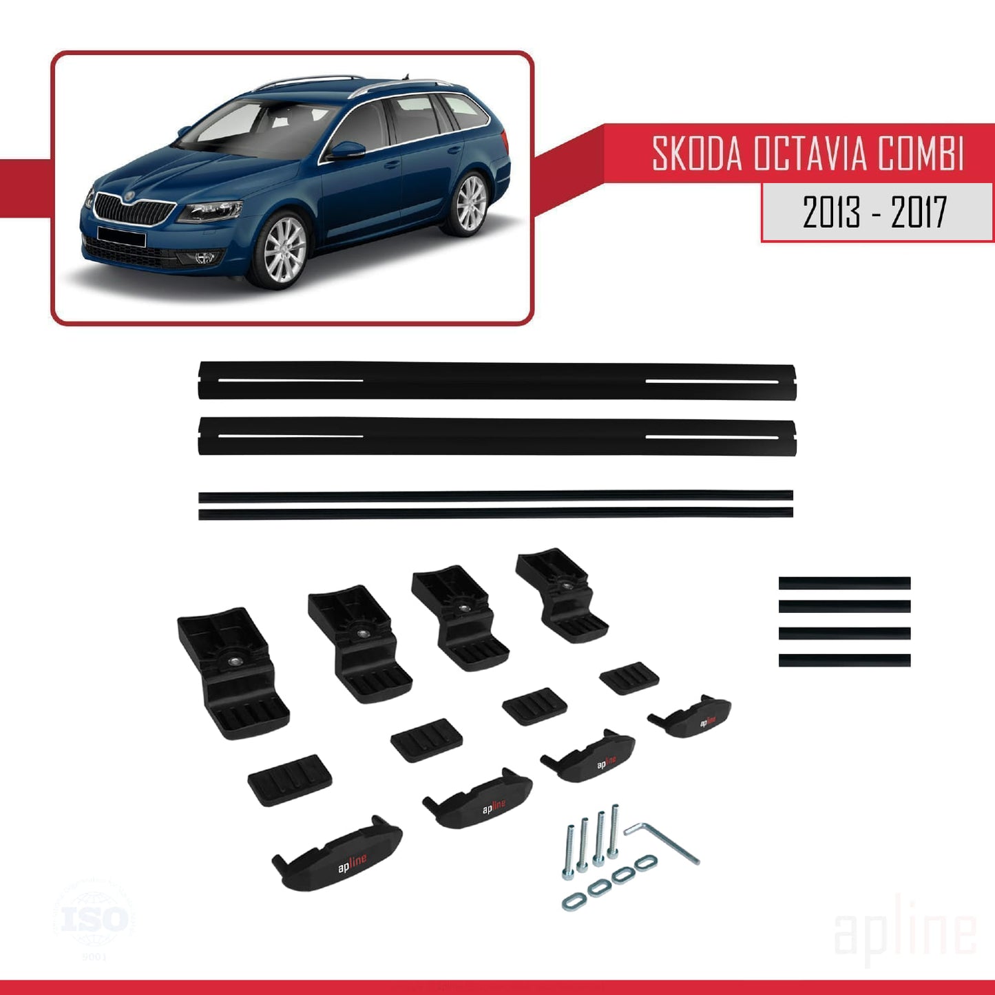 Compatible avec Skoda Octavia 3 (5E) Break Pre-Facelift 2013-2017 BASIC Model Barres de Toit Railing Porte-Bagages de Voiture Noir Aluminium 2 Barres