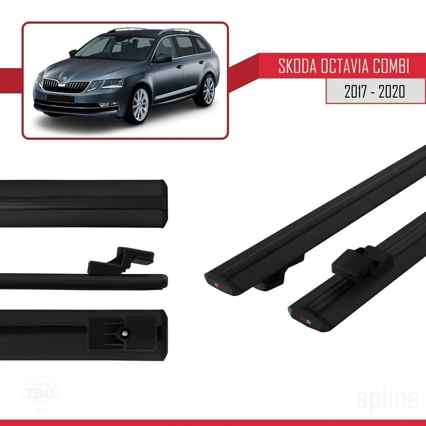 Compatible with Skoda Octavia 3 (5E) SW Post-Facelift 2017-2020 BASIC Model Car Roof Rack Cross Bar Black Aluminium 2 Bars