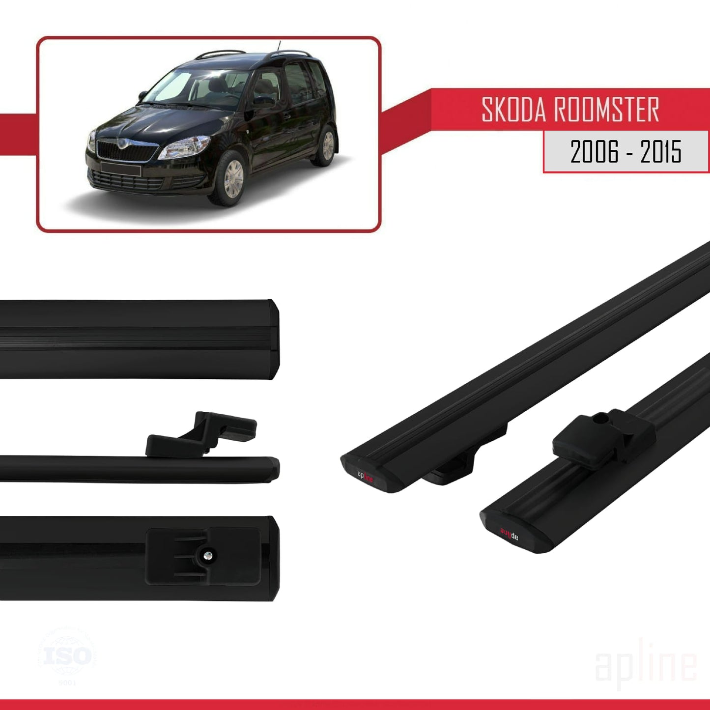 Compatible avec Skoda Roomster 2006-2015 BASIC Model Barres de Toit Railing Porte-Bagages de Voiture Noir Aluminium 2 Barres