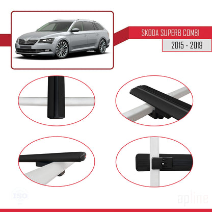 Compatible avec Skoda Superb 3 (3V) Break Pre-Facelift 2015-2019 BASIC Model Barres de Toit Railing Porte-Bagages de Voiture Noir Aluminium 2 Barres