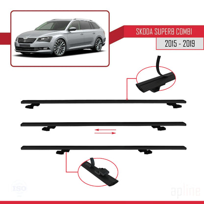 Compatible avec Skoda Superb 3 (3V) Break Pre-Facelift 2015-2019 BASIC Model Barres de Toit Railing Porte-Bagages de Voiture Noir Aluminium 2 Barres