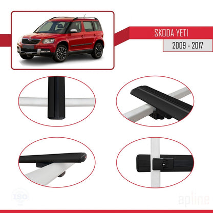 Compatible avec Skoda Yeti 2009-2017  BASIC Model Barres de Toit Railing Porte-Bagages de Voiture Noir Aluminium 3 Barres