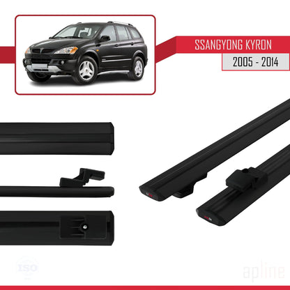 Compatible with Ssangyong Kyron 2005-2014 BASIC Model Car Roof Rack Cross Bar Black Aluminium 2 Bars