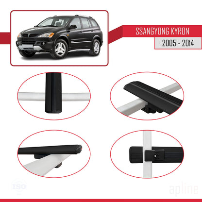 Compatible with Ssangyong Kyron 2005-2014 BASIC Model Car Roof Rack Cross Bar Black Aluminium 2 Bars