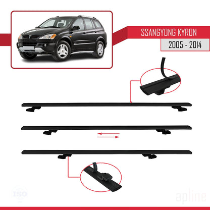 Compatible with Ssangyong Kyron 2005-2014 BASIC Model Car Roof Rack Cross Bar Black Aluminium 2 Bars