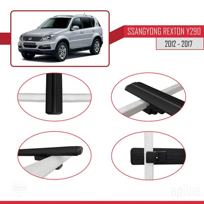 Compatible avec Ssangyong Rexton (Y290) 2012-2017 BASIC Model Barres de Toit Railing Porte-Bagages de Voiture Noir Aluminium 3 Barres