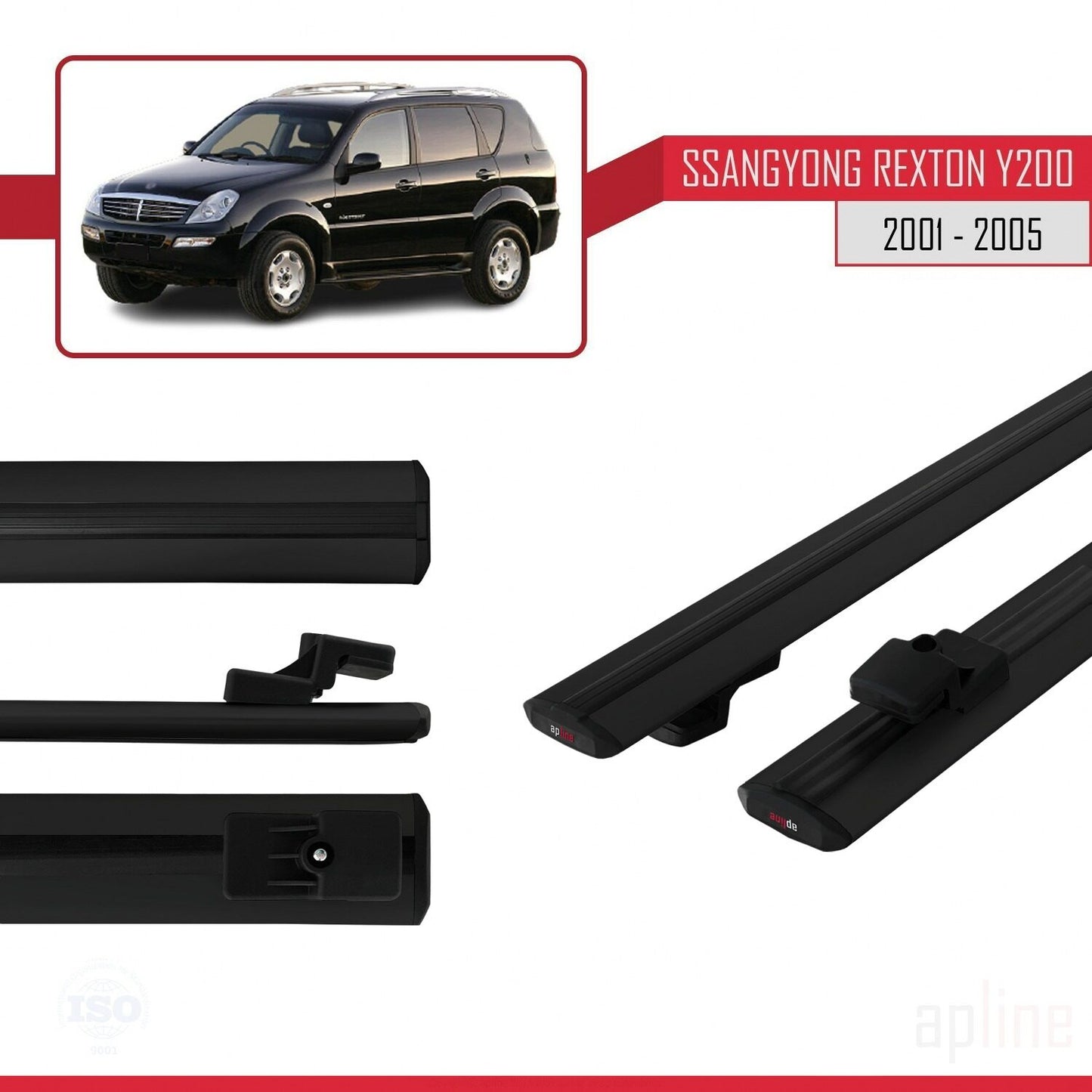 Compatible avec Ssangyong Rexton (Y200) 2001-2005 BASIC Model Barres de Toit Railing Porte-Bagages de Voiture Noir Aluminium 2 Barres