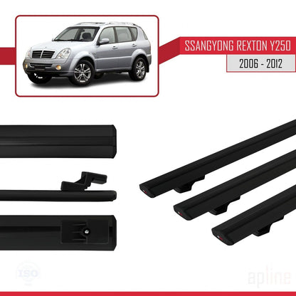 Compatible avec Ssangyong Rexton (Y250) 2006-2012 BASIC Model Barres de Toit Railing Porte-Bagages de Voiture Noir Aluminium 3 Barres