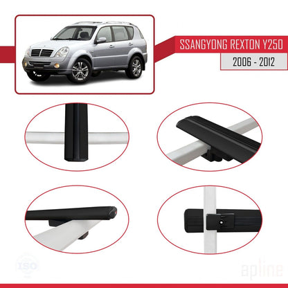 Compatible with Ssangyong Rexton (Y250) 2006-2012 BASIC Model Car Roof Rack Cross Bar Black Aluminium 2 Bars