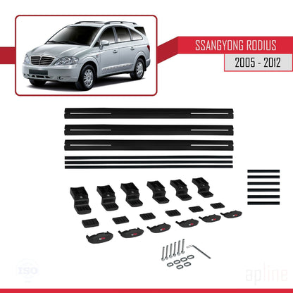 Compatible avec Ssangyong Rodius 2005-2012 BASIC Model Barres de Toit Railing Porte-Bagages de Voiture Noir Aluminium 3 Barres