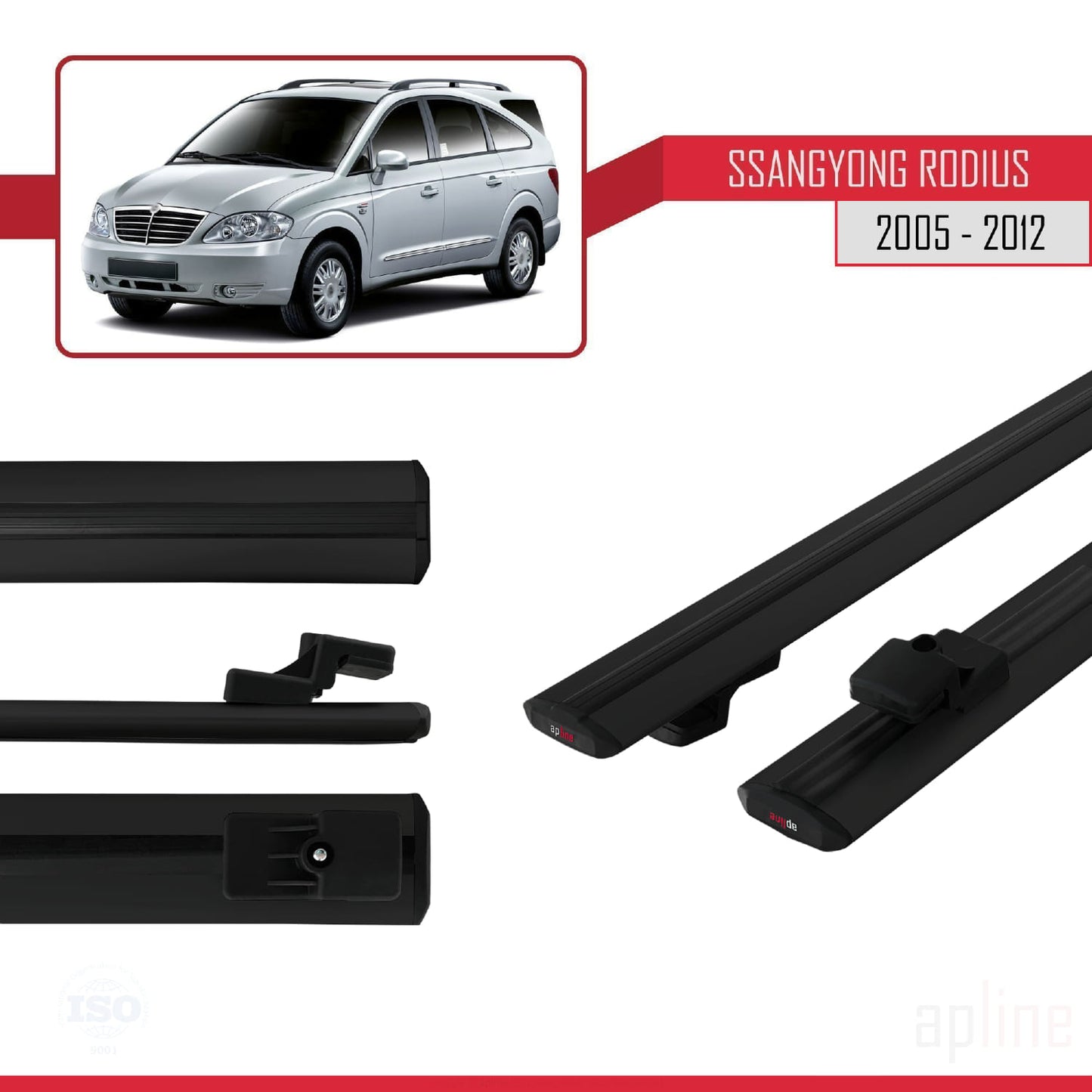 Compatible with Ssangyong Rodius 2005-2012 BASIC Model Car Roof Rack Cross Bar Black Aluminium 2 Bars