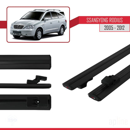 Compatible with Ssangyong Rodius 2005-2012 BASIC Model Car Roof Rack Cross Bar Black Aluminium 2 Bars