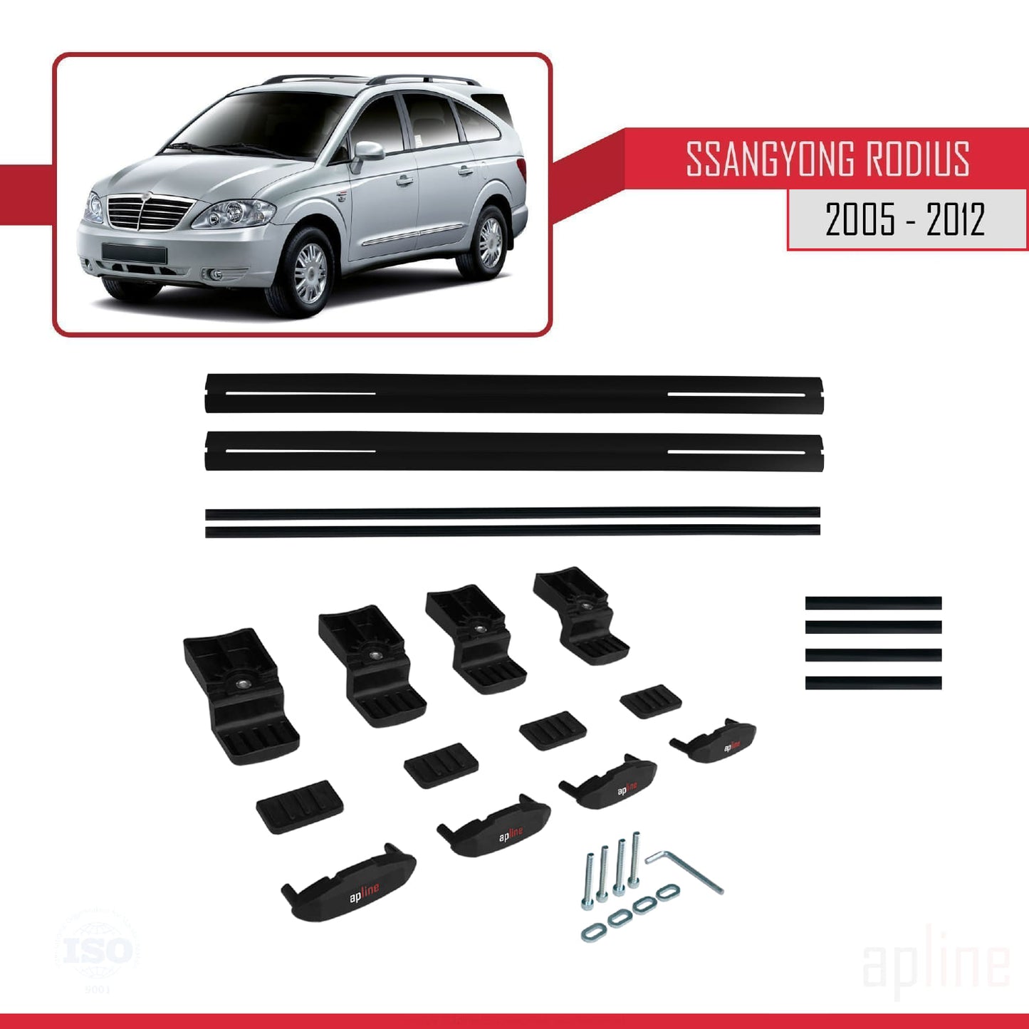 Compatible with Ssangyong Rodius 2005-2012 BASIC Model Car Roof Rack Cross Bar Black Aluminium 2 Bars