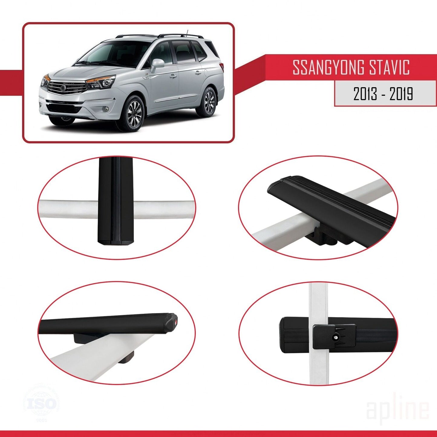 Compatible avec Ssangyong Stavic 2 2013-2019 BASIC Model Barres de Toit Railing Porte-Bagages de Voiture Noir Aluminium 2 Barres