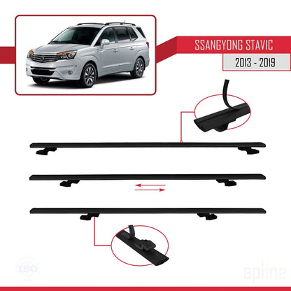 Compatible avec Ssangyong Stavic 2 2013-2019 BASIC Model Barres de Toit Railing Porte-Bagages de Voiture Noir Aluminium 2 Barres