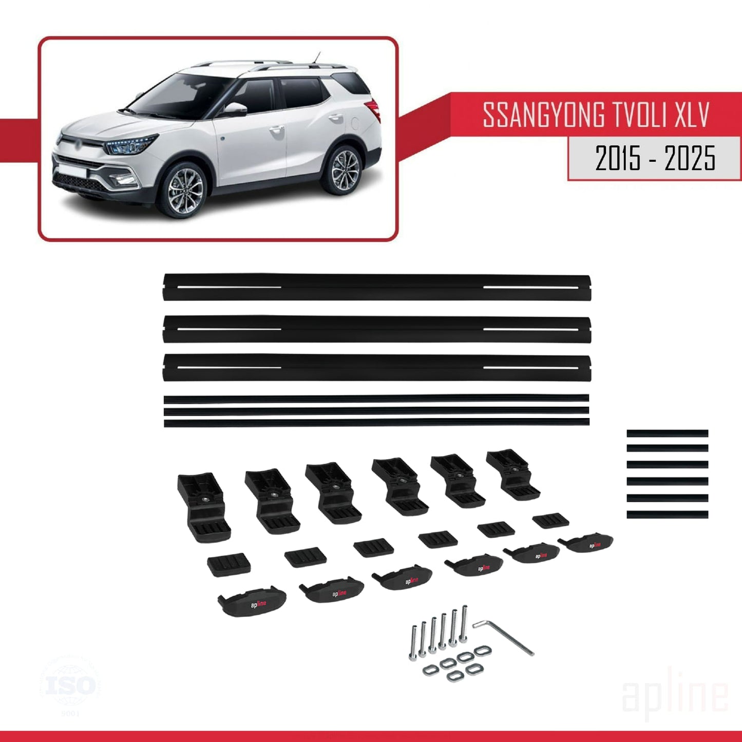 Compatible avec Ssangyong Tivoli XLV 2015-2025 BASIC Model Barres de Toit Railing Porte-Bagages de Voiture Noir Aluminium 3 Barres