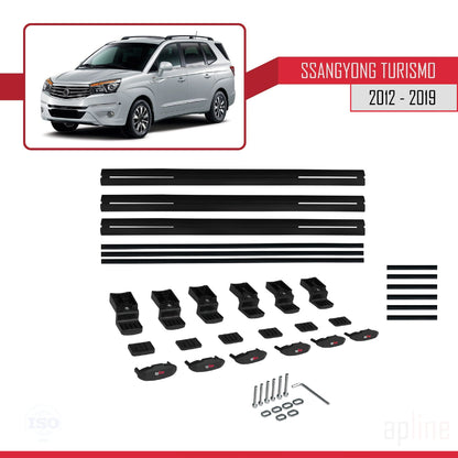 Compatible avec Ssangyong Turismo 2012-2019 BASIC Model Barres de Toit Railing Porte-Bagages de Voiture Noir Aluminium 3 Barres