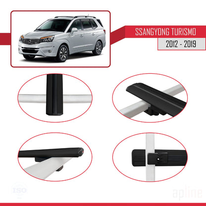 Compatible avec Ssangyong Turismo 2012-2019 BASIC Model Barres de Toit Railing Porte-Bagages de Voiture Noir Aluminium 2 Barres
