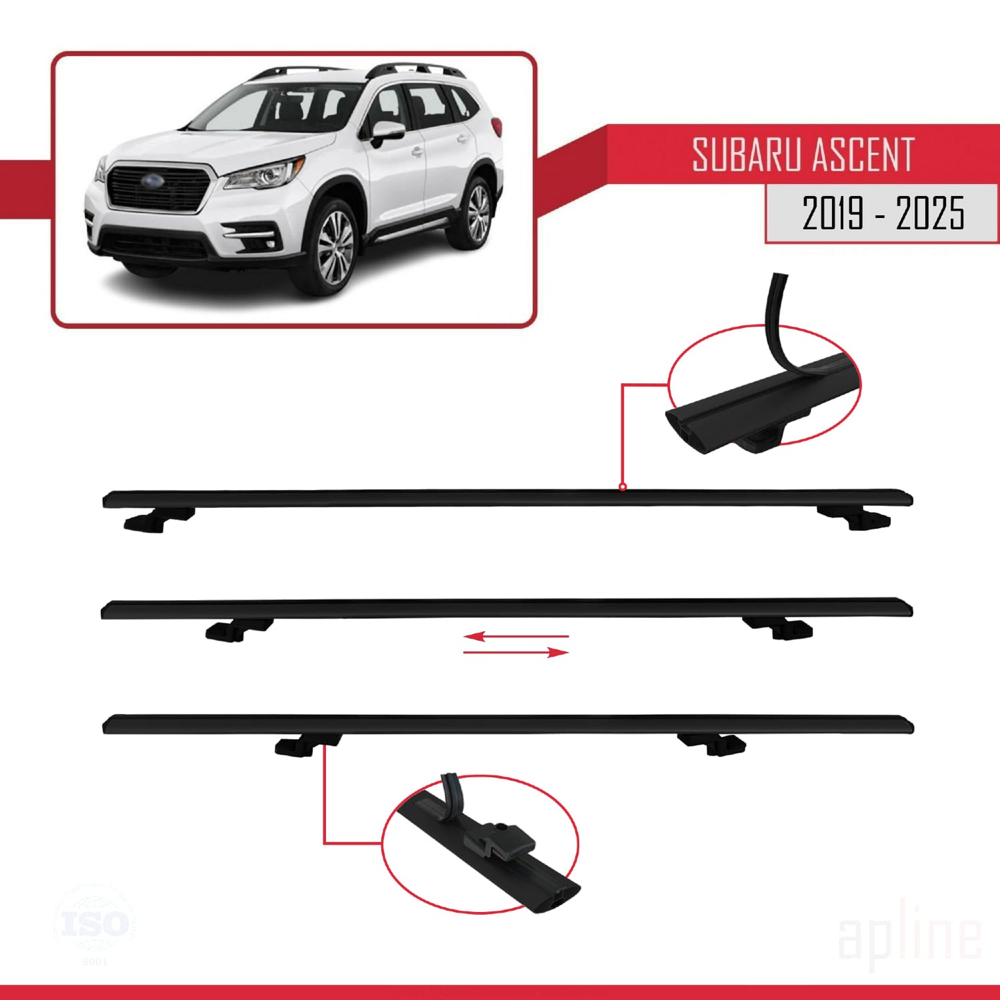 Compatible avec Subaru Ascent 2019-2025 BASIC Model Barres de Toit Railing Porte-Bagages de Voiture Noir Aluminium 3 Barres