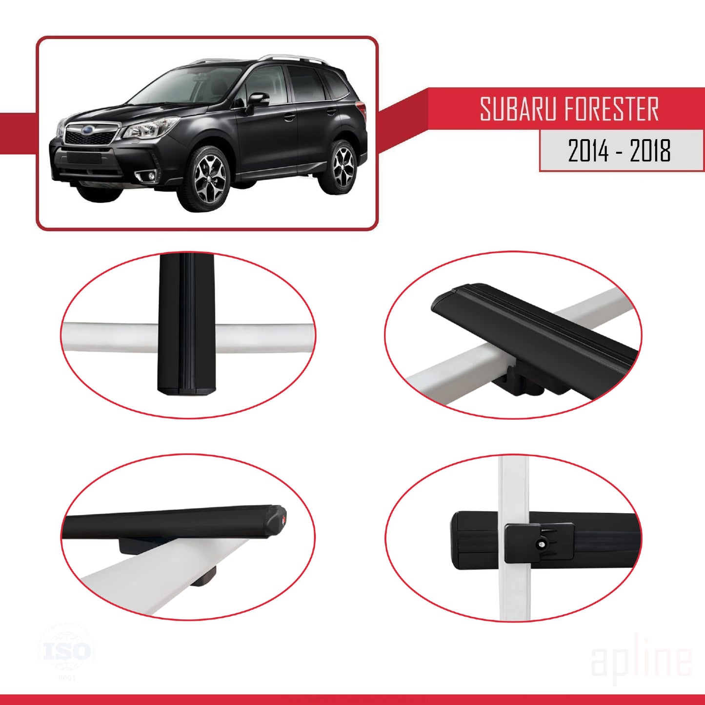 Compatible avec Subaru Forester 4 (SJ) 2014-2018 BASIC Model Barres de Toit Railing Porte-Bagages de Voiture Noir Aluminium 3 Barres