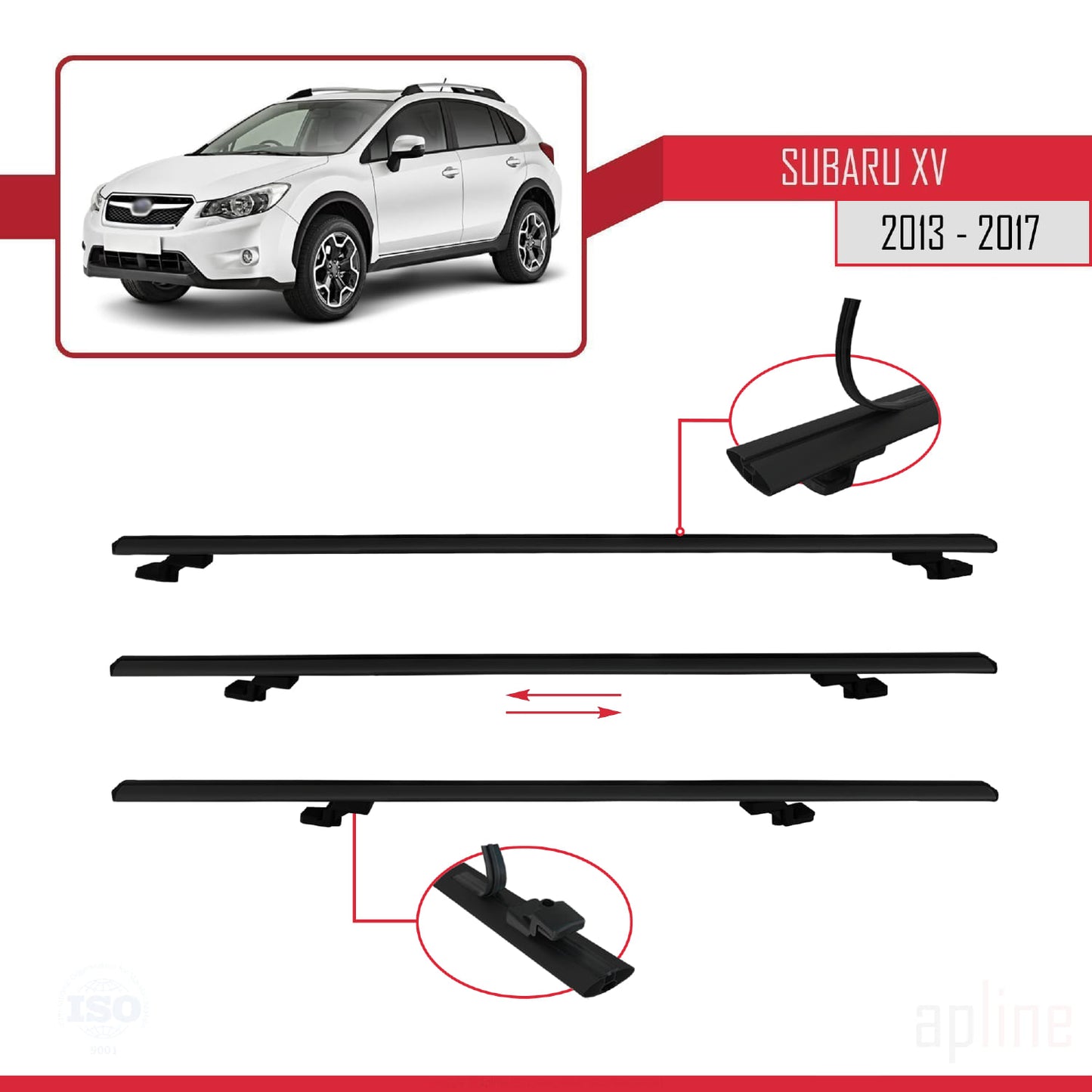Compatible avec Subaru XV 2013-2017 BASIC Model Barres de Toit Railing Porte-Bagages de Voiture Noir Aluminium 3 Barres