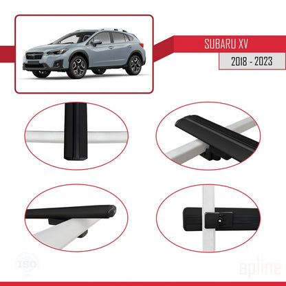 Compatible avec Subaru XV 2 2018-2023 BASIC Model Barres de Toit Railing Porte-Bagages de Voiture Noir Aluminium 3 Barres