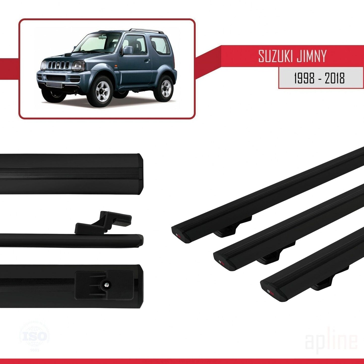 Compatible avec Suzuki Jimny 3 1998-2018 BASIC Model Barres de Toit Railing Porte-Bagages de Voiture Noir Aluminium 3 Barres