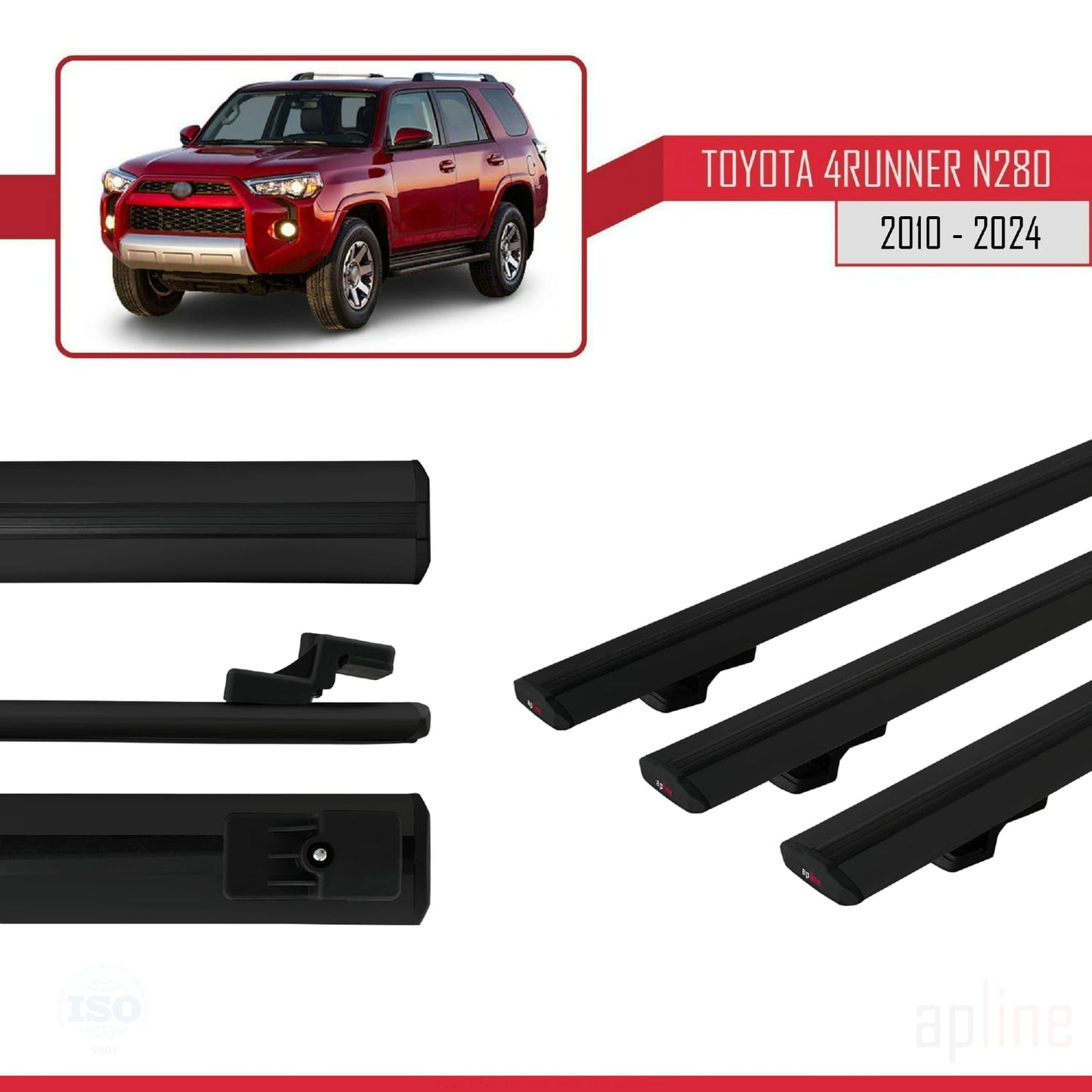 Compatible avec Toyota 4Runner (N280) 2010-2024 BASIC Model Barres de Toit Railing Porte-Bagages de Voiture Noir Aluminium 3 Barres