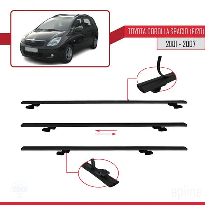 Compatible avec Toyota Corolla Spacio 2 (E120) 2001-2007 BASIC Model Barres de Toit Railing Porte-Bagages de Voiture Noir Aluminium 3 Barres