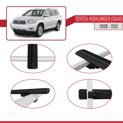 Compatible avec Toyota Highlander (XU40) 2008-2013 BASIC Model Barres de Toit Railing Porte-Bagages de Voiture Noir Aluminium 2 Barres